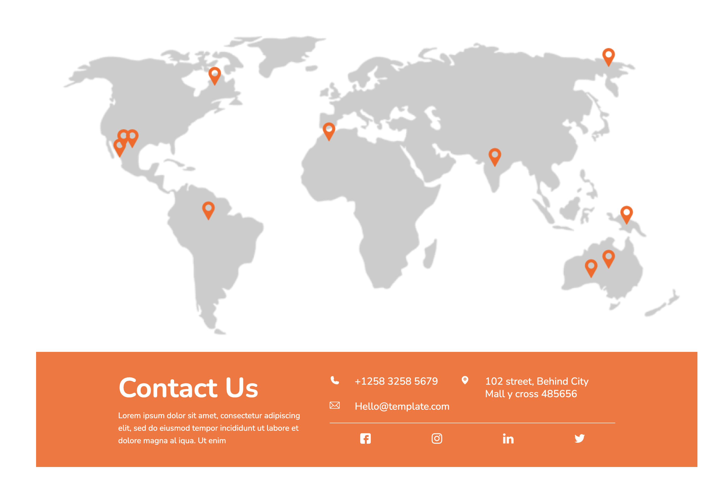 Contact designs for websites: Contact Page With World Map Desktop